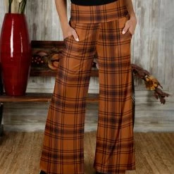 Best Pirce 🔥 Bon Apple Tea Orange & Brown Plaid Pocket Wide-Leg Pants - 👩 Women & Plus 😍