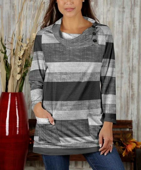 Top 10 π Bon Apple Tea Gray & White Stripe Button Cowl Neck Tunic - π© Women & Plus βοΈ 1 Top 10 π Bon Apple Tea Gray & White Stripe Button Cowl Neck Tunic - π© Women & Plus βοΈ