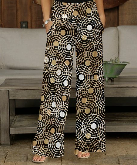 Hot Sale π₯° Bon Apple Tea Beige & Black Geometric Pocket Wide-Leg Pants - π© Women & Plus π 1 Hot Sale π₯° Bon Apple Tea Beige & Black Geometric Pocket Wide-Leg Pants - π© Women & Plus π