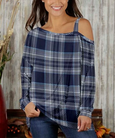 Best Sale π Bon Apple Tea Blue & White Plaid Shoulder-Cutout Long-Sleeve Tunic - Plus 𧨠1 Best Sale π Bon Apple Tea Blue & White Plaid Shoulder-Cutout Long-Sleeve Tunic - Plus π§¨