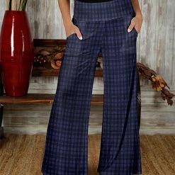 Best Sale ✨ Bon Apple Tea Navy Blue & Black Plaid Pocket Wide-Leg Pants - 👩 Women & Plus 🌟