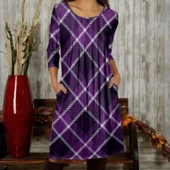 Cheapest 🧨 Bon Apple Tea Purple & White Plaid Pleated Shift 👗 Dress - 👩 Women & Plus 🔔