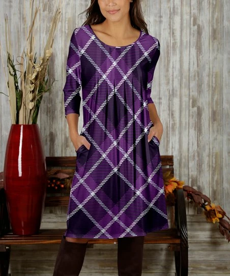 Cheapest 𧨠Bon Apple Tea Purple & White Plaid Pleated Shift π Dress - π© Women & Plus π 1 Cheapest 𧨠Bon Apple Tea Purple & White Plaid Pleated Shift π Dress - π© Women & Plus π