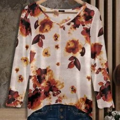 Flash Sale 🌟 Bon Apple Tea Pink & Brown Floral V-Neck Tunic - 👩 Women 🥰