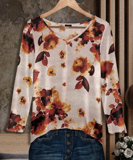 Flash Sale π Bon Apple Tea Pink & Brown Floral V-Neck Tunic - π© Women π₯° 1 Flash Sale π Bon Apple Tea Pink & Brown Floral V-Neck Tunic - π© Women π₯°