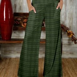 Promo 🤩 Bon Apple Tea Olive & Dark Green Plaid Pocket Wide-Leg Pants - 👩 Women 🛒