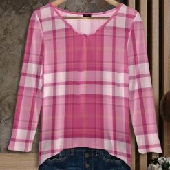 Deals 👍 Bon Apple Tea Pink & White Plaid V-Neck Tunic - Plus 😍