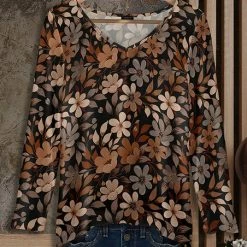 Deals 🔥 Bon Apple Tea Black & Brown Floral Long-Sleeve V-Neck Tunic - 👩 Women & Plus 🌟