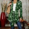 Hot Sale ✔️ Bon Apple Tea Green & White Foliage Tie-Waist Cardigan - 👩 Women 🎉