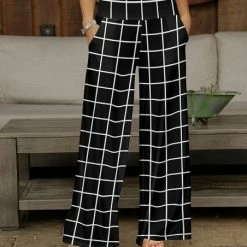 Brand new ⌛ Bon Apple Tea Black & White Windowpane Pocket Wide-Leg Pants - 👩 Women 😉