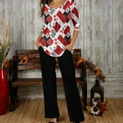 Coupon 🔔 Bon Apple Tea Red & Black Geometric Pleated Tunic & Black Lounge Pants - 👩 Women & Plus 🥰