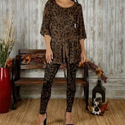 Deals 👏 Bon Apple Tea Brown Leopard Tie-Waist Tunic & Leggings - 👩 Women & Plus 🔔