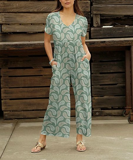 Coupon π₯° Bon Apple Tea Green & Beige Paisley Empire-Waist Wide-Leg Jumpsuit - π© Women & Plus β 1 Coupon π₯° Bon Apple Tea Green & Beige Paisley Empire-Waist Wide-Leg Jumpsuit - π© Women & Plus β