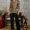 Wholesale 🥰 Bon Apple Tea Rust Leopard Bell-Sleeve Top & Wide-Leg Pants - 👩 Women & Plus ⌛