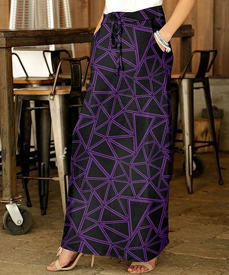 Outlet π₯ Bon Apple Tea Black & Purple Geometric Pocket Maxi π Skirt - π© Women & Plus π 1 Outlet π₯ Bon Apple Tea Black & Purple Geometric Pocket Maxi π Skirt - π© Women & Plus π