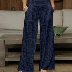 Best Pirce ❤️ Bon Apple Tea Black & Blue Abstract Pocket Wide-Leg Pants - 👩 Women & Plus 🔥