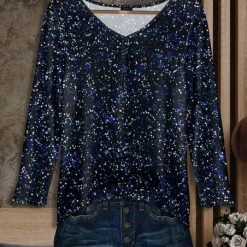 Best deal ✨ Bon Apple Tea Blue & Black Dots V-Neck Long-Sleeve Tunic - 👩 Women & Plus ⌛