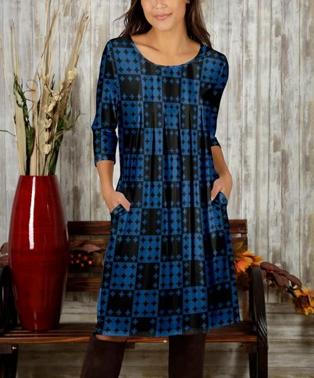 Deals π Bon Apple Tea Blue & Black Geometric Pocket Pleated Shift π Dress - π© Women & Plus π 1 Deals π Bon Apple Tea Blue & Black Geometric Pocket Pleated Shift π Dress - π© Women & Plus π