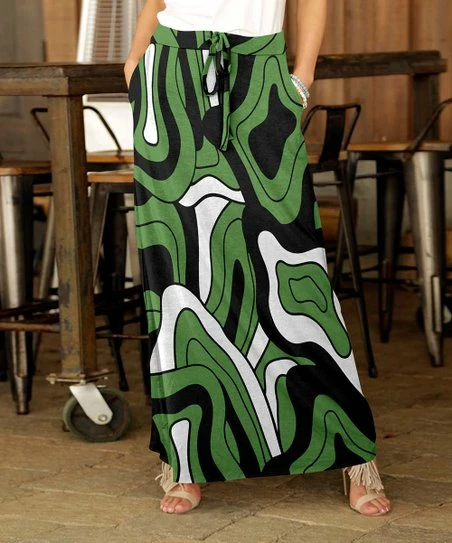 Buy π₯ Bon Apple Tea Green & Black Abstract Drawstring Pocket Maxi π Skirt - π© Women β 1 Buy π₯ Bon Apple Tea Green & Black Abstract Drawstring Pocket Maxi π Skirt - π© Women β
