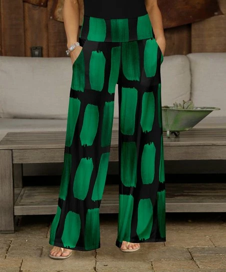Budget β Bon Apple Tea Green & Black Abstract Pocket Wide-Leg Pants - π© Women & Plus π― 1 Budget β Bon Apple Tea Green & Black Abstract Pocket Wide-Leg Pants - π© Women & Plus π―