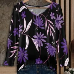 Promo ✨ Bon Apple Tea Black & Purple Floral V-Neck Tunic - 👩 Women & Plus 👏
