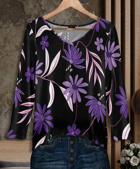 Promo β¨ Bon Apple Tea Black & Purple Floral V-Neck Tunic - π© Women & Plus π 1 Promo β¨ Bon Apple Tea Black & Purple Floral V-Neck Tunic - π© Women & Plus π