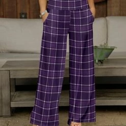 Brand new ✔️ Bon Apple Tea Purple & Lavender Plaid Wide-Leg Pocket Pants - 👩 Women & Plus 😍