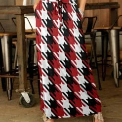 Top 10 🎁 Bon Apple Tea Red & Black Houndstooth Pocket Drawstring Maxi 👗 Skirt - 👩 Women & Plus 😍