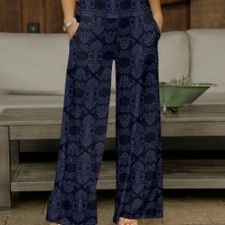 Promo 🔥 Bon Apple Tea Navy Kaleidoscope Pocket Wide-Leg Pants - 👩 Women & Plus 🤩