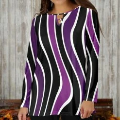 Flash Sale ❤️ Bon Apple Tea Purple & Black Wavy Keyhole Tunic - 👩 Women & Plus 🌟