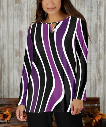 Flash Sale β€οΈ Bon Apple Tea Purple & Black Wavy Keyhole Tunic - π© Women & Plus π 1 Flash Sale β€οΈ Bon Apple Tea Purple & Black Wavy Keyhole Tunic - π© Women & Plus π