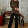 Best Sale 😉 Bon Apple Tea Brown Leopard V-Neck Tunic & Black Straight-Leg Pants - 👩 Women & Plus 👍