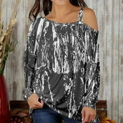 Deals ✔️ Bon Apple Tea Gray & White Abstract Asymmetrical Cutout Tunic - 👩 Women & Plus 🤩