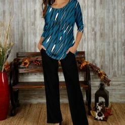 Best reviews of 👍 Bon Apple Tea Blue & Black Abstract Scoop Neck Top & Black Trouser Pants - 👩 Women & Plus ✨