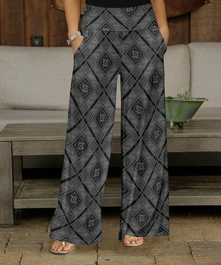 New π€© Bon Apple Tea Gray & Black Geometric Pocket Wide-Leg Pants - π© Women & Plus π₯ 1 New π€© Bon Apple Tea Gray & Black Geometric Pocket Wide-Leg Pants - π© Women & Plus π₯