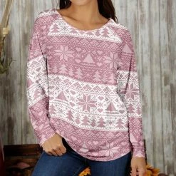 Coupon 🥰 Bon Apple Tea Pink & White Fair Isle Long-Sleeve Scoop Neck Tunic - 👩 Women & Plus 😀