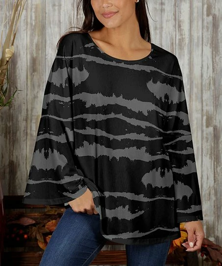 Discount β€οΈ Bon Apple Tea Black & Gray Abstract Bell-Sleeve Scoop Neck Tunic - π© Women & Plus 𧨠1 Discount β€οΈ Bon Apple Tea Black & Gray Abstract Bell-Sleeve Scoop Neck Tunic - π© Women & Plus π§¨