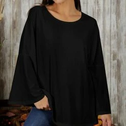 Budget ⌛ Bon Apple Tea Black Bell-Sleeve Scoop Neck Tunic - 👩 Women & Plus 🔔