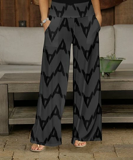 Best Sale π Bon Apple Tea Gray & Black Chevron Stripe Pocket Wide-Leg Pants - π© Women & Plus π― 1 Best Sale π Bon Apple Tea Gray & Black Chevron Stripe Pocket Wide-Leg Pants - π© Women & Plus π―