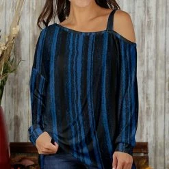 Top 10 🌟 Bon Apple Tea Black & Blue Stripe Asymmetrical Cutout Tunic - 👩 Women & Plus 💯