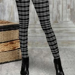 Best Pirce ⭐ Bon Apple Tea Black & White Plaid Leggings - 👩 Women & Plus 🔔