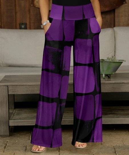 New π Bon Apple Tea Black & Purple Abstract Wide-Leg Pants - π© Women & Plus β¨ 1 New π Bon Apple Tea Black & Purple Abstract Wide-Leg Pants - π© Women & Plus β¨
