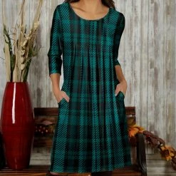 Best deal 🌟 Bon Apple Tea Teal & Black Plaid Pleated Pocket Shift 👗 Dress - 👩 Women & Plus ⭐