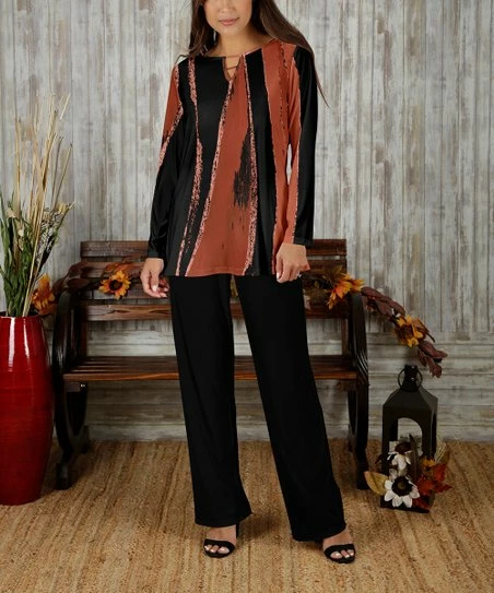 Cheapest π Bon Apple Tea Clay Stripe Keyhole Long-Sleeve Tunic & Black Pants - π© Women & Plus π₯ 1 Cheapest π Bon Apple Tea Clay Stripe Keyhole Long-Sleeve Tunic & Black Pants - π© Women & Plus π₯