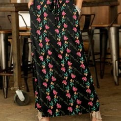 Budget 😍 Bon Apple Tea Black & Fuchsia Floral Drawstring-Waist Pocket Maxi 👗 Skirt - 👩 Women & Plus 🌟