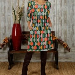 Buy 🧨 Bon Apple Tea Green & Red Geometric Pleated Pocket Shift 👗 Dress - 👩 Women & Plus ✔️