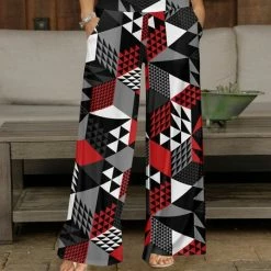 Promo ❤️ Bon Apple Tea Gray & Red Geometric Pocket Wide-Leg Pants - 👩 Women & Plus 💯