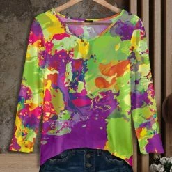 New 😍 Bon Apple Tea Green & Purple Abstract Long-Sleeve V-Neck Tunic - 👩 Women & Plus 🌟