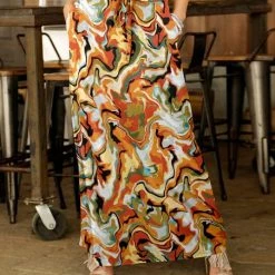 Cheapest 🥰 Bon Apple Tea White & Orange Marbled Drawstring-Waist Pocket Maxi 👗 Skirt - 👩 Women & Plus 🎁