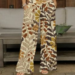 Flash Sale 👍 Bon Apple Tea Cream & Beige Palm Leaf Pocket Wide-Leg Pants - 👩 Women & Plus 👏